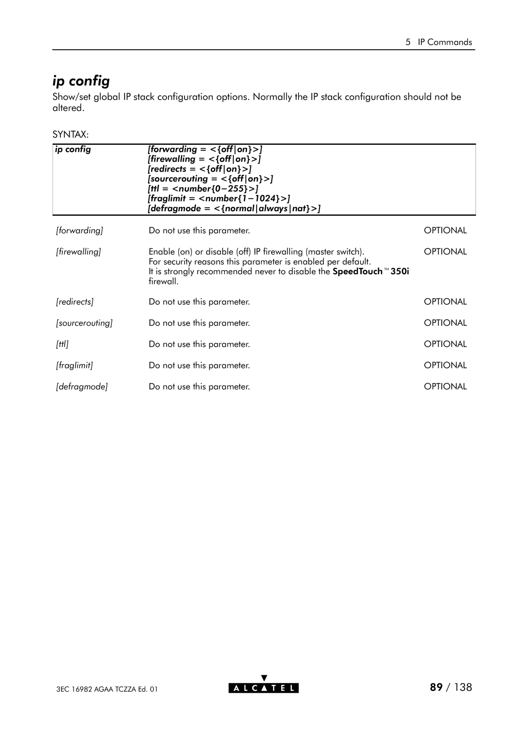 Alcatel Carrier Internetworking Solutions 350I manual Ip config 