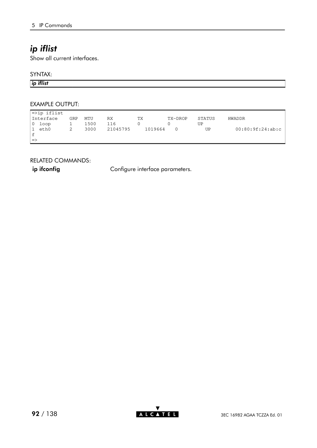 Alcatel Carrier Internetworking Solutions 350I manual Ip iflist 