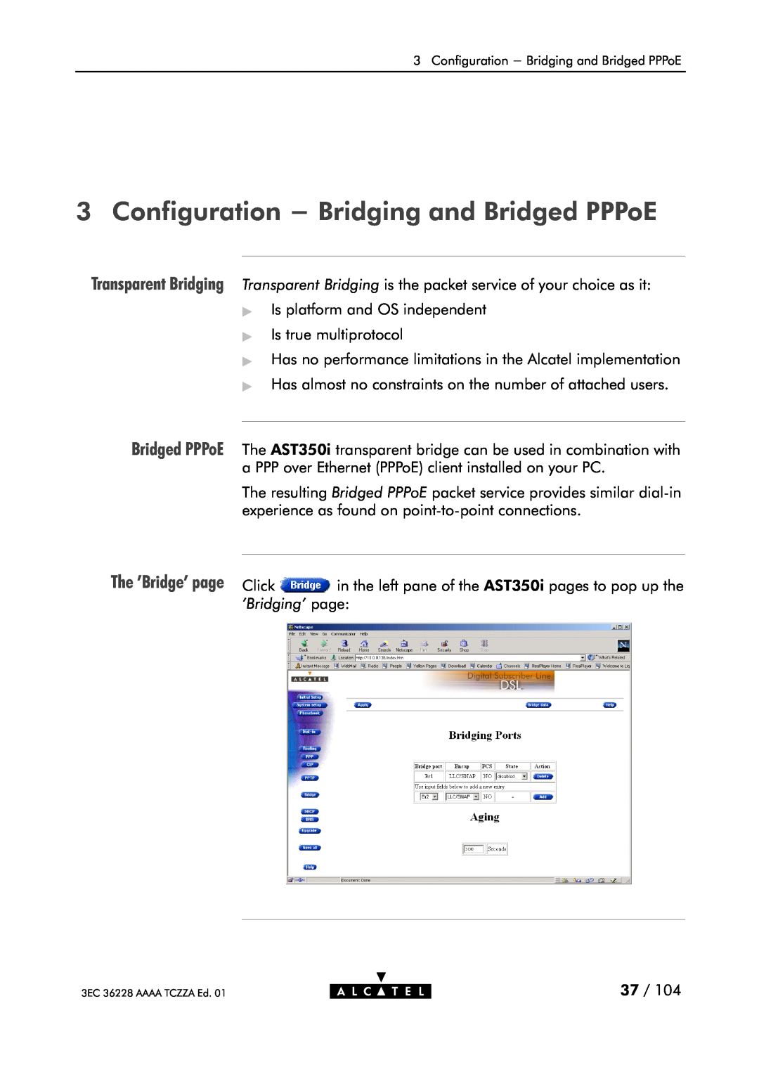 Alcatel Carrier Internetworking Solutions 350I manual Configuration - Bridging and Bridged PPPoE 