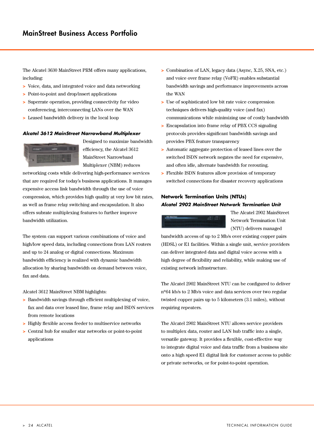 Alcatel Carrier Internetworking Solutions 3600 Leased bandwidth delivery in the local loop, Network Termination Units NTUs 