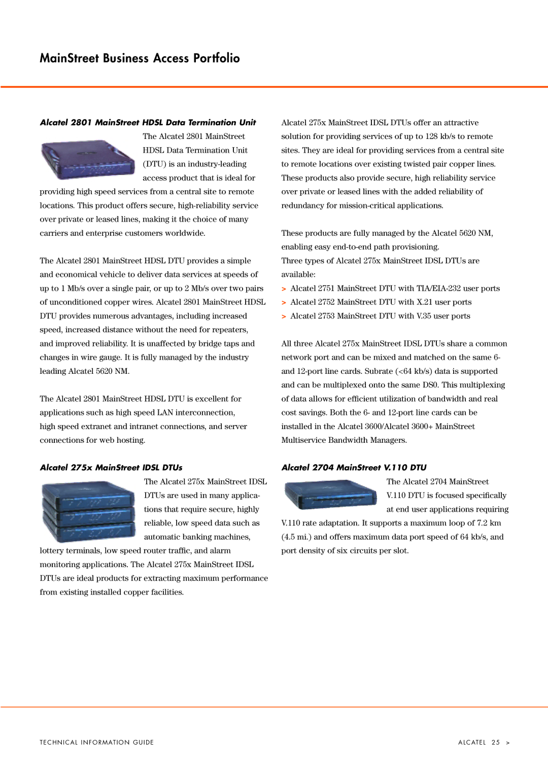 Alcatel Carrier Internetworking Solutions 3600 manual Alcatel 2801 MainStreet, Alcatel 2704 MainStreet 