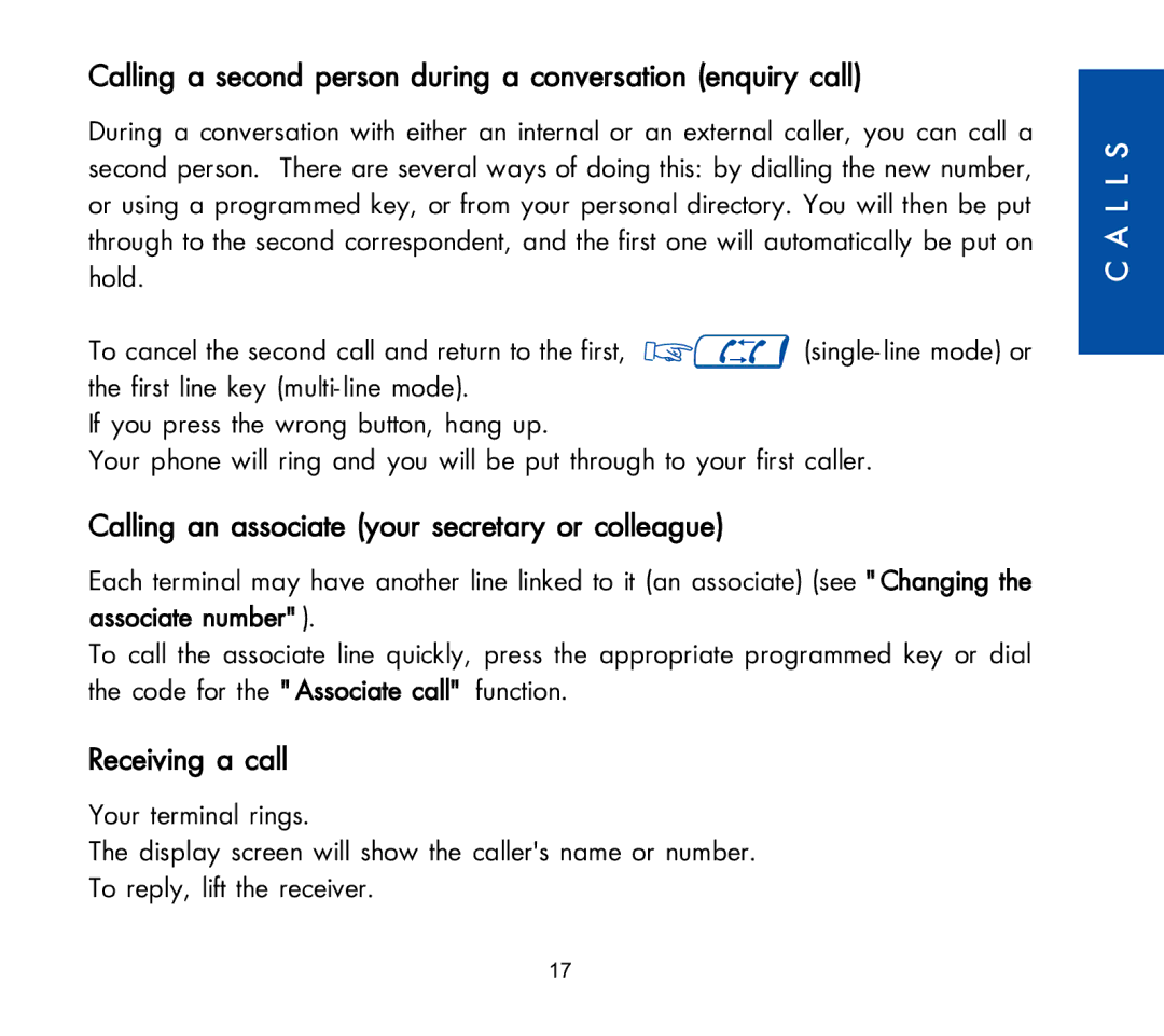 Alcatel Carrier Internetworking Solutions 3AK 19522 manual Calling a second person during a conversation enquiry call 