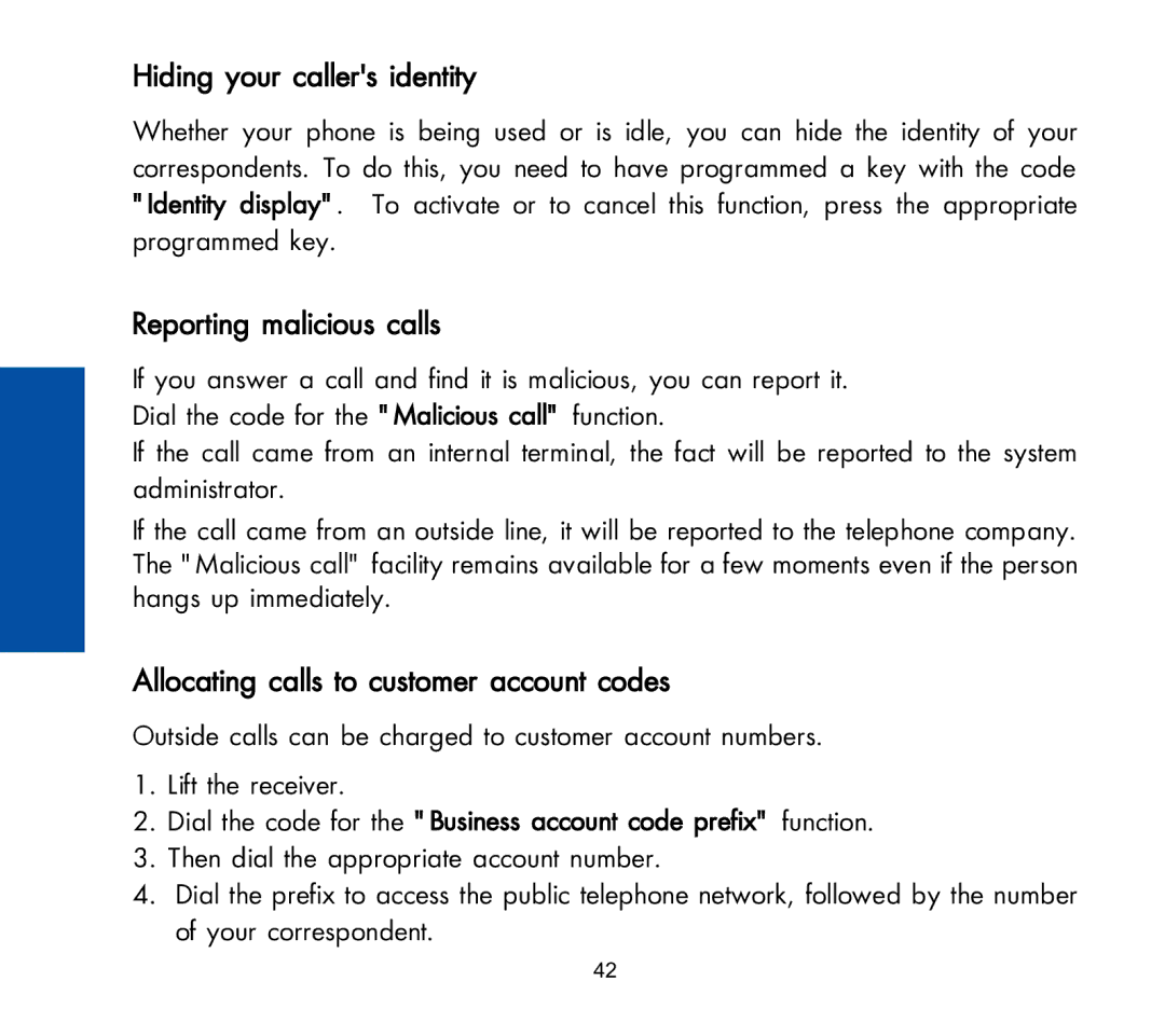 Alcatel Carrier Internetworking Solutions 3AK 19522 manual Hiding your callers identity, Reporting malicious calls 