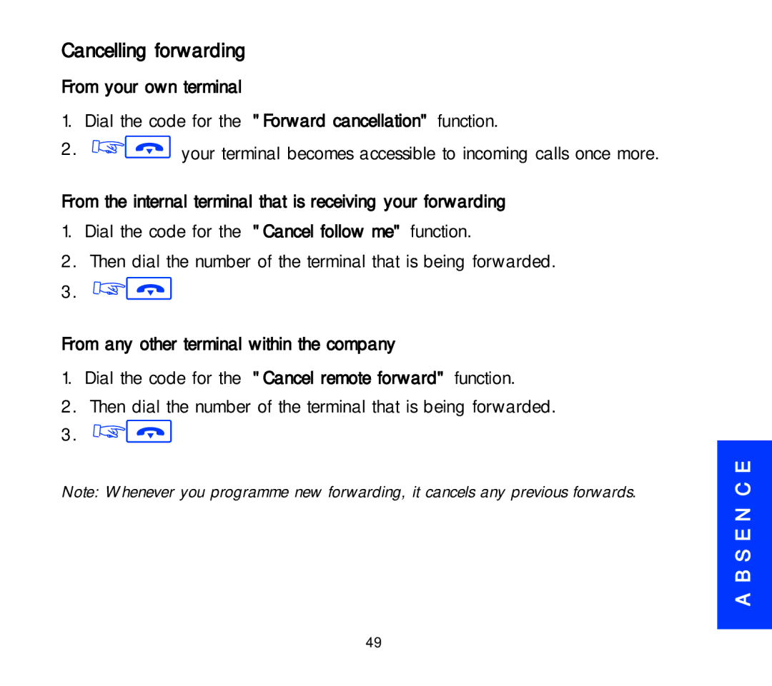 Alcatel Carrier Internetworking Solutions 3AK 19522 manual Cancelling forwarding, From your own terminal 