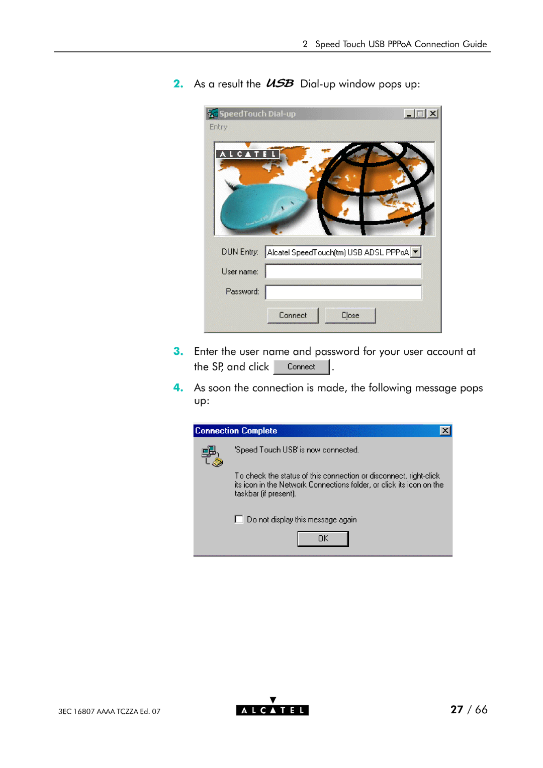Alcatel Carrier Internetworking Solutions 3EC 16807 AAAA TCZZA ED. 07 manual Speed Touch USB PPPoA Connection Guide 
