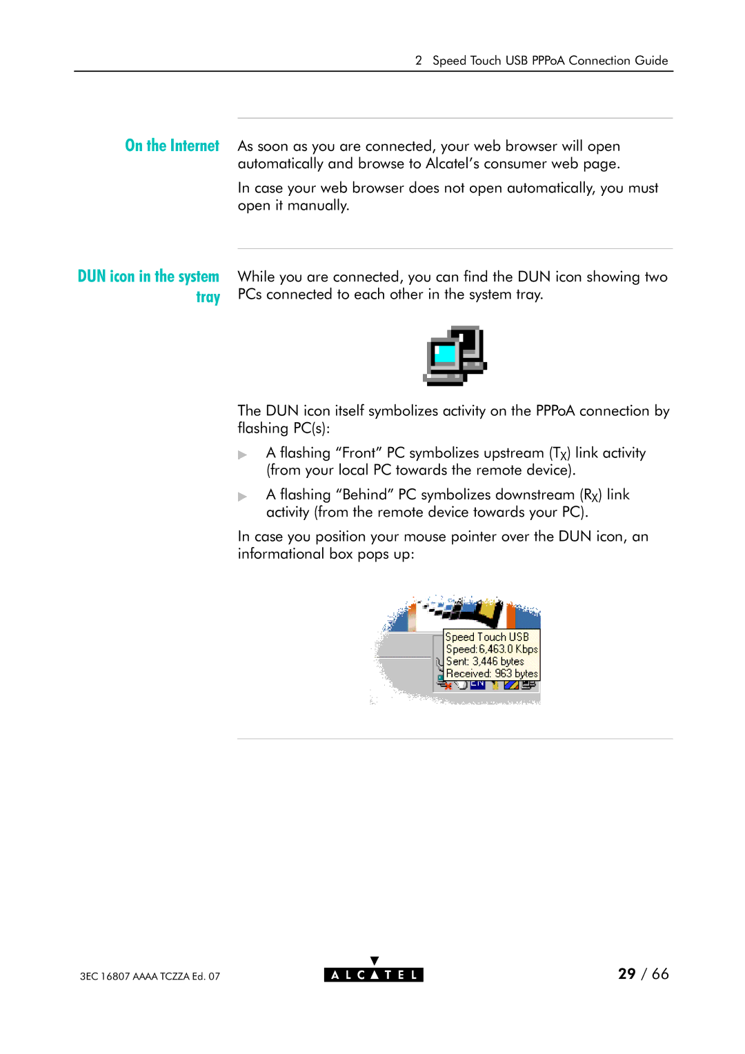 Alcatel Carrier Internetworking Solutions 3EC 16807 AAAA TCZZA ED. 07 manual DUN icon in the system tray 