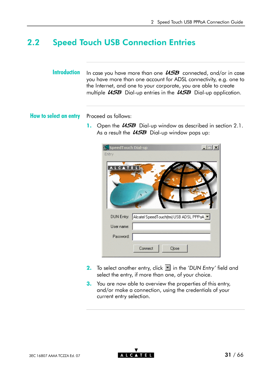 Alcatel Carrier Internetworking Solutions 3EC 16807 AAAA TCZZA ED. 07 manual Speed Touch USB Connection Entries 