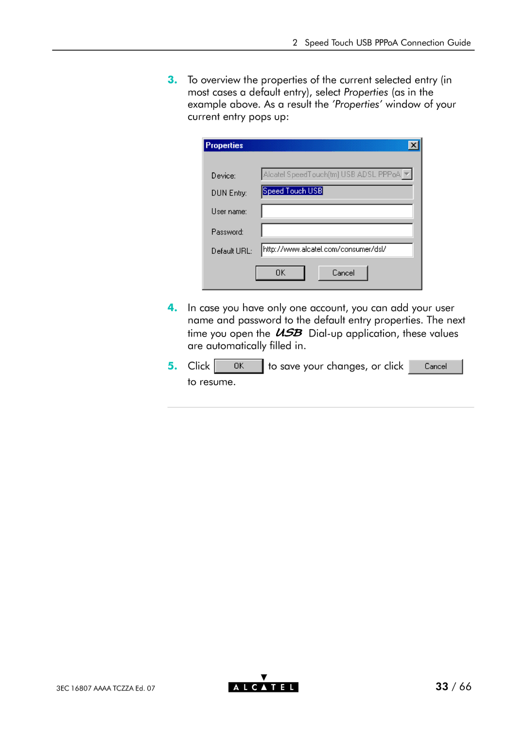 Alcatel Carrier Internetworking Solutions 3EC 16807 AAAA TCZZA ED. 07 manual Speed Touch USB PPPoA Connection Guide 