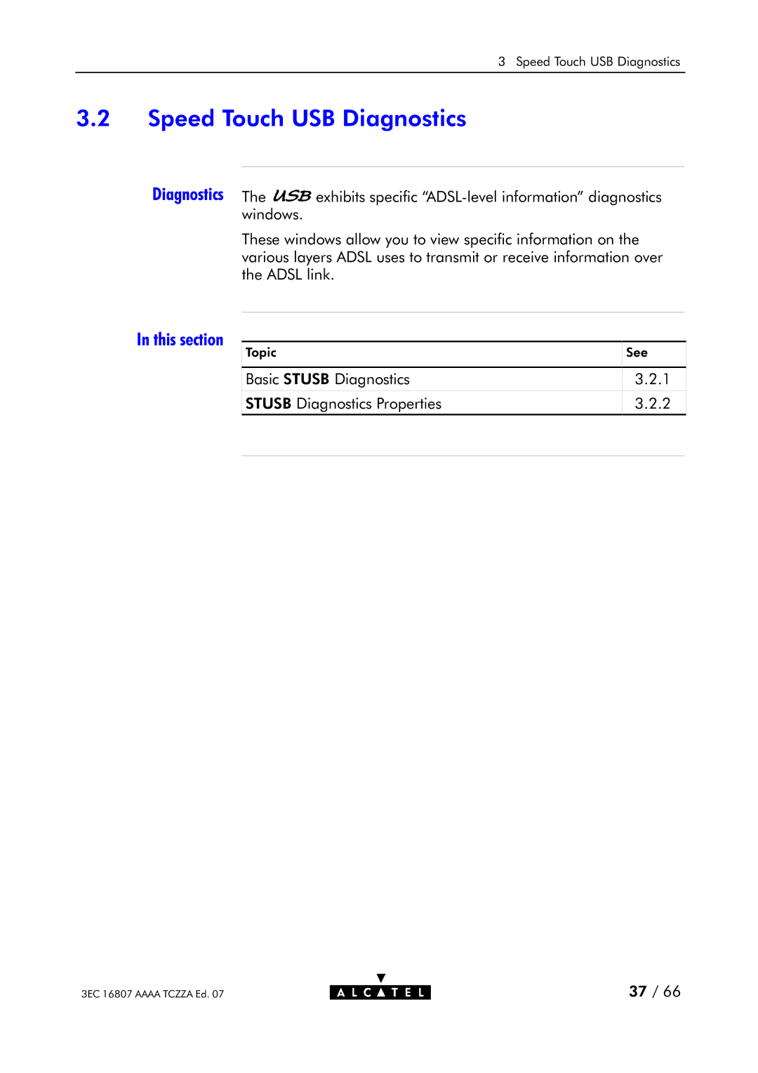 Alcatel Carrier Internetworking Solutions 3EC 16807 AAAA TCZZA ED. 07 manual Diagnostics, This section 