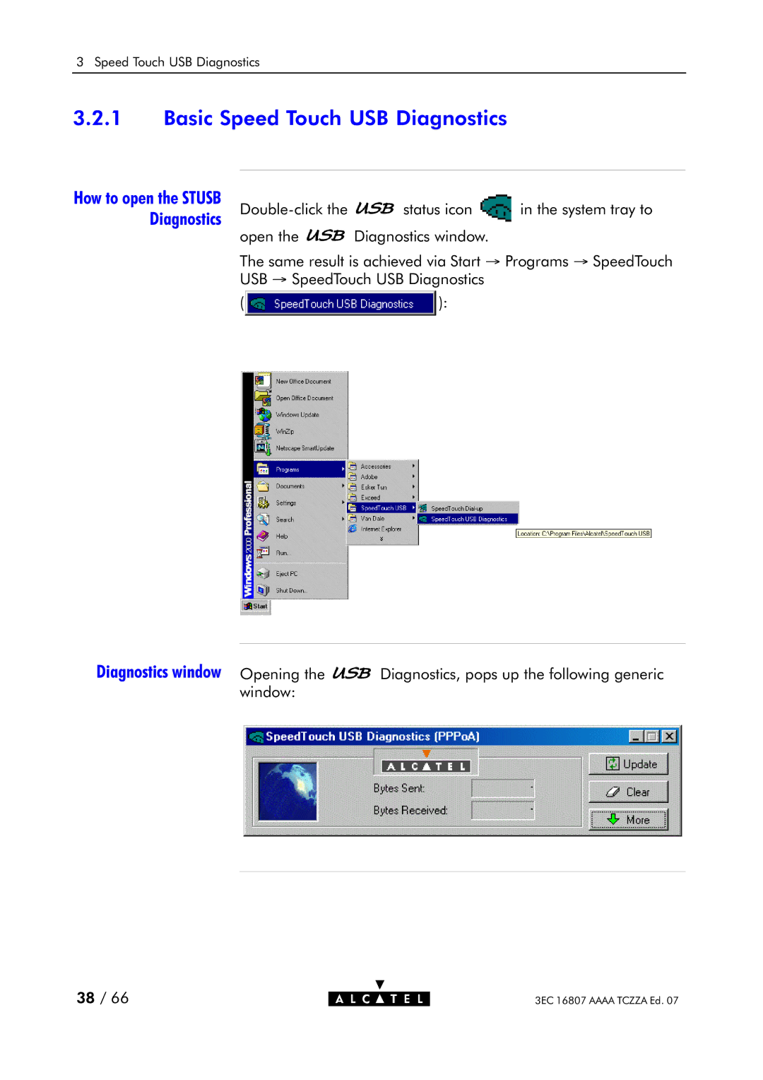 Alcatel Carrier Internetworking Solutions 3EC 16807 AAAA TCZZA ED. 07 manual Basic Speed Touch USB Diagnostics 