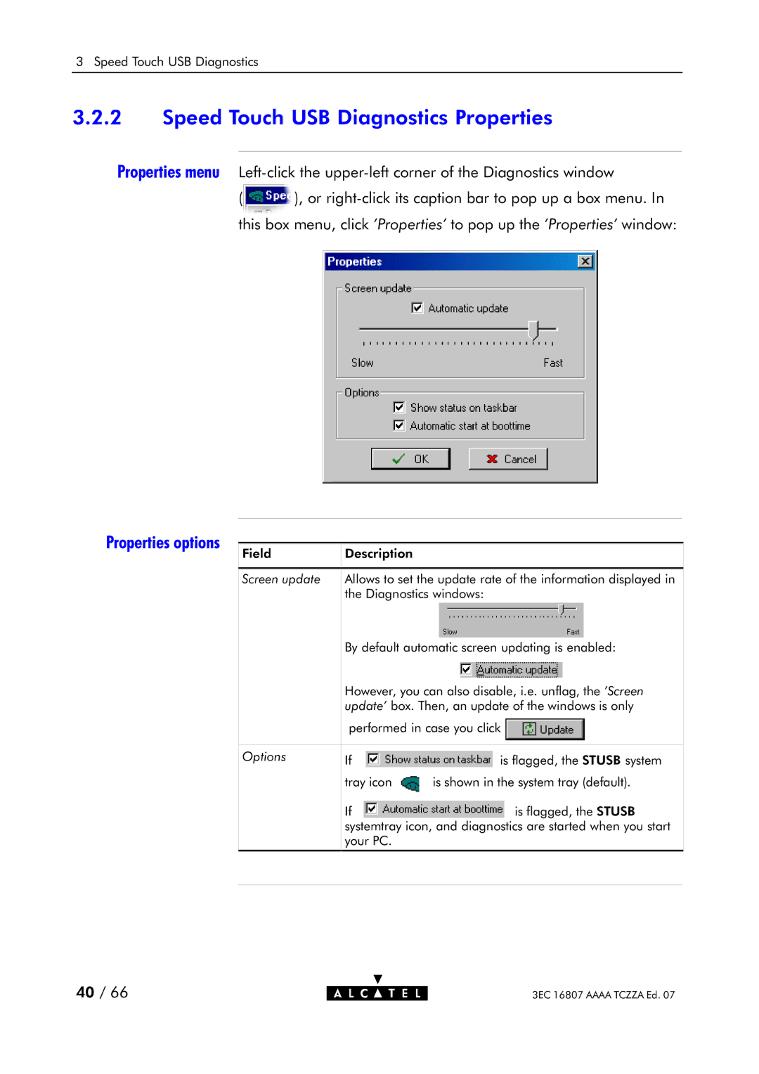 Alcatel Carrier Internetworking Solutions 3EC 16807 AAAA TCZZA ED. 07 manual Speed Touch USB Diagnostics Properties 
