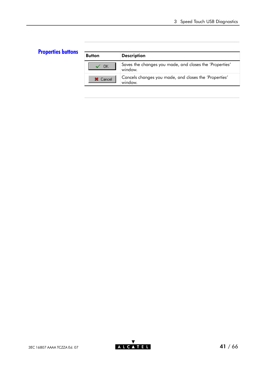 Alcatel Carrier Internetworking Solutions 3EC 16807 AAAA TCZZA ED. 07 manual Properties buttons 