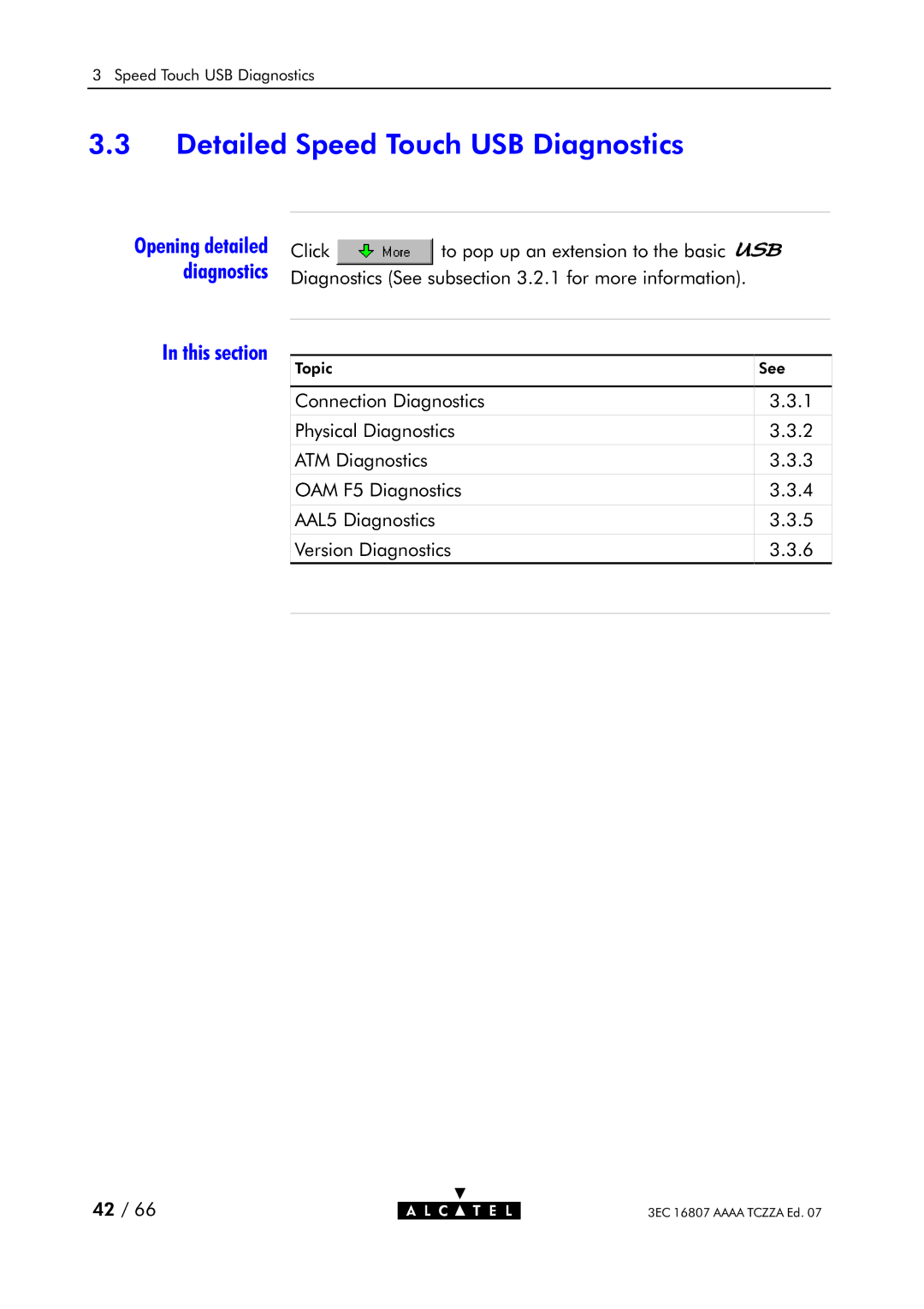 Alcatel Carrier Internetworking Solutions 3EC 16807 AAAA TCZZA ED. 07 manual Detailed Speed Touch USB Diagnostics 