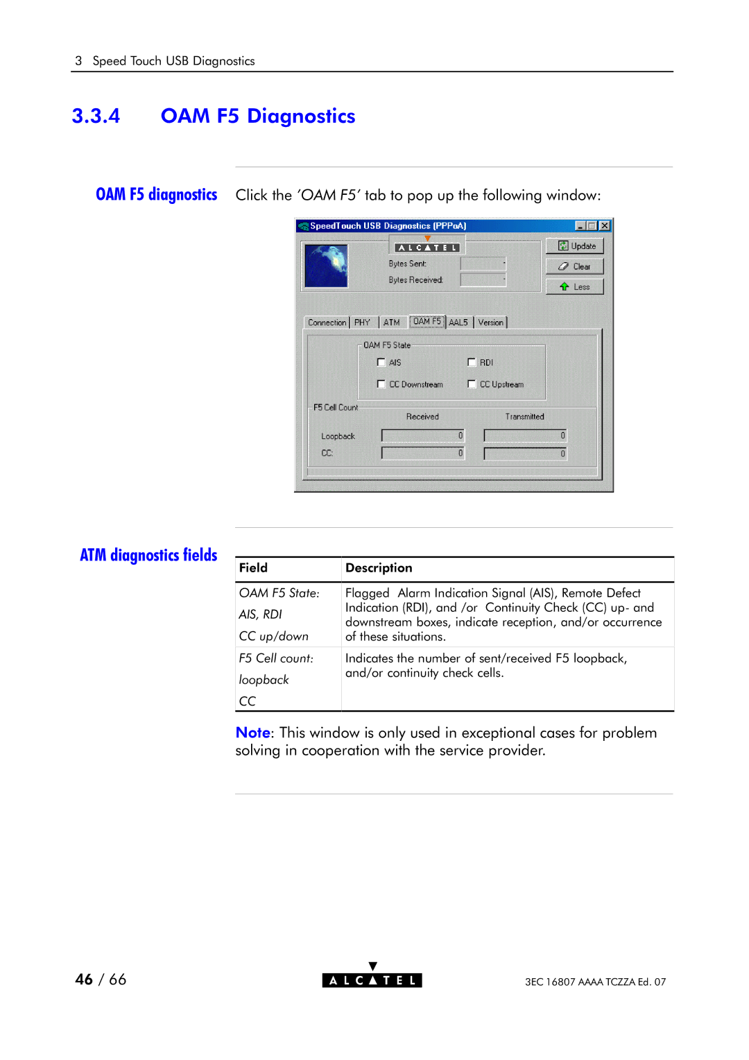 Alcatel Carrier Internetworking Solutions 3EC 16807 AAAA TCZZA ED. 07 manual OAM F5 Diagnostics, OAM F5 diagnostics 