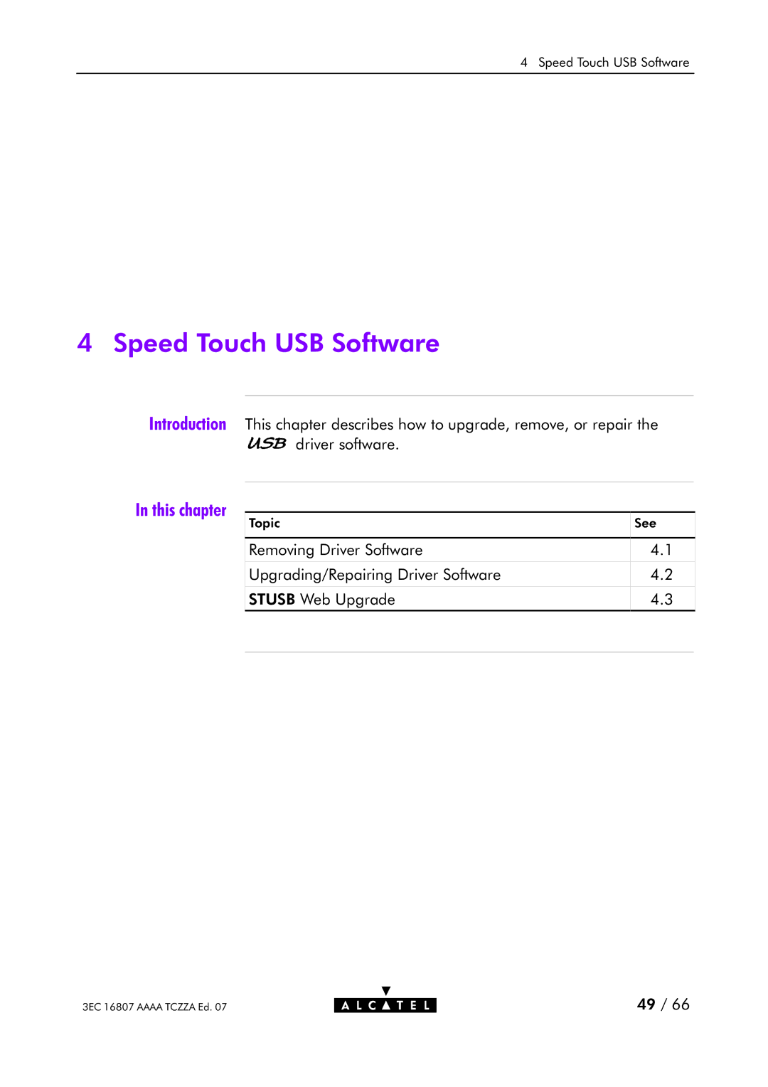 Alcatel Carrier Internetworking Solutions 3EC 16807 AAAA TCZZA ED. 07 manual Speed Touch USB Software 