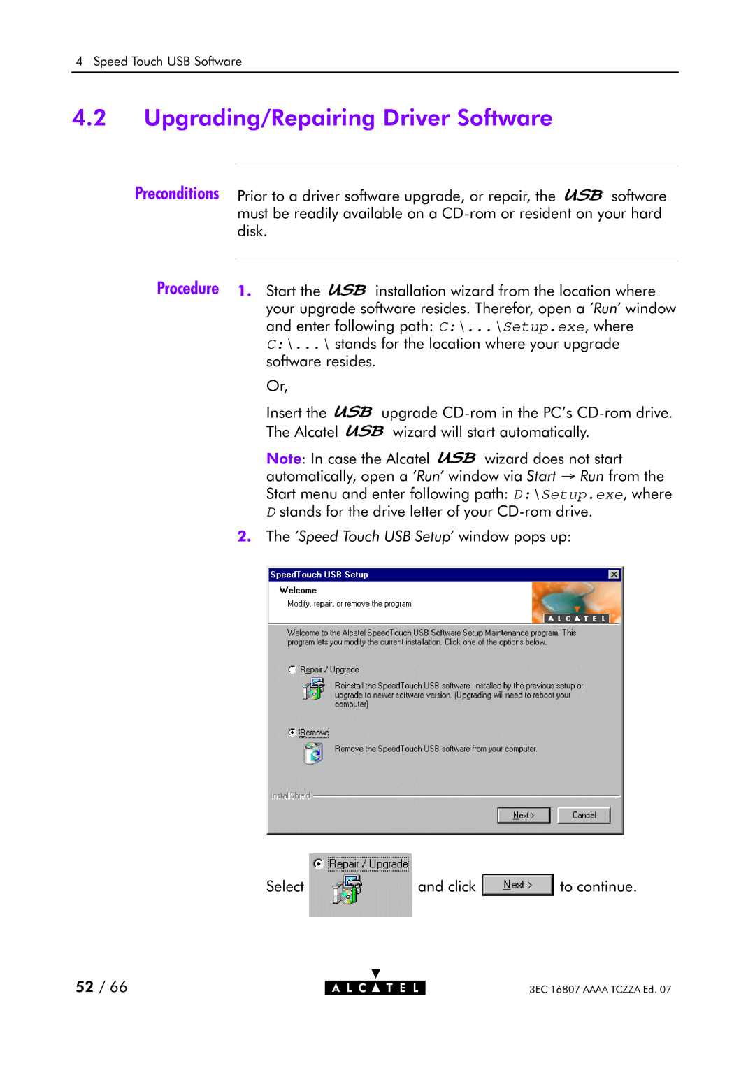 Alcatel Carrier Internetworking Solutions 3EC 16807 AAAA TCZZA ED. 07 manual Upgrading/Repairing Driver Software 