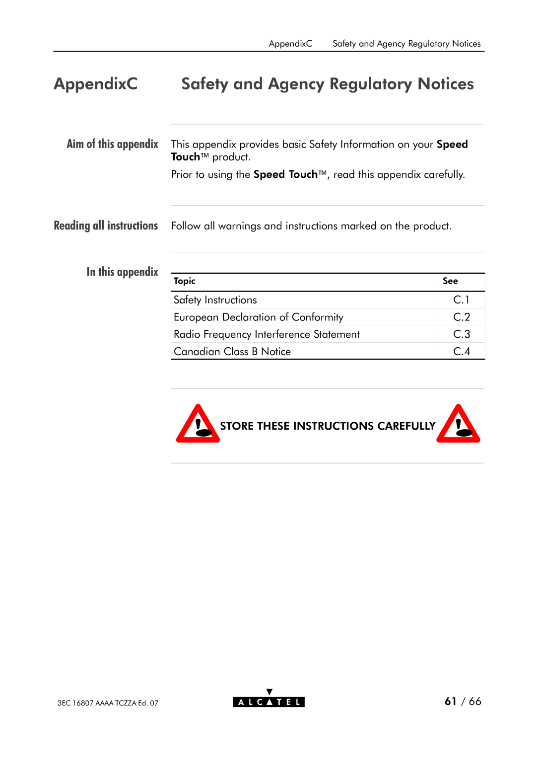 Alcatel Carrier Internetworking Solutions 3EC 16807 AAAA TCZZA ED. 07 manual AppendixC Safety and Agency Regulatory Notices 