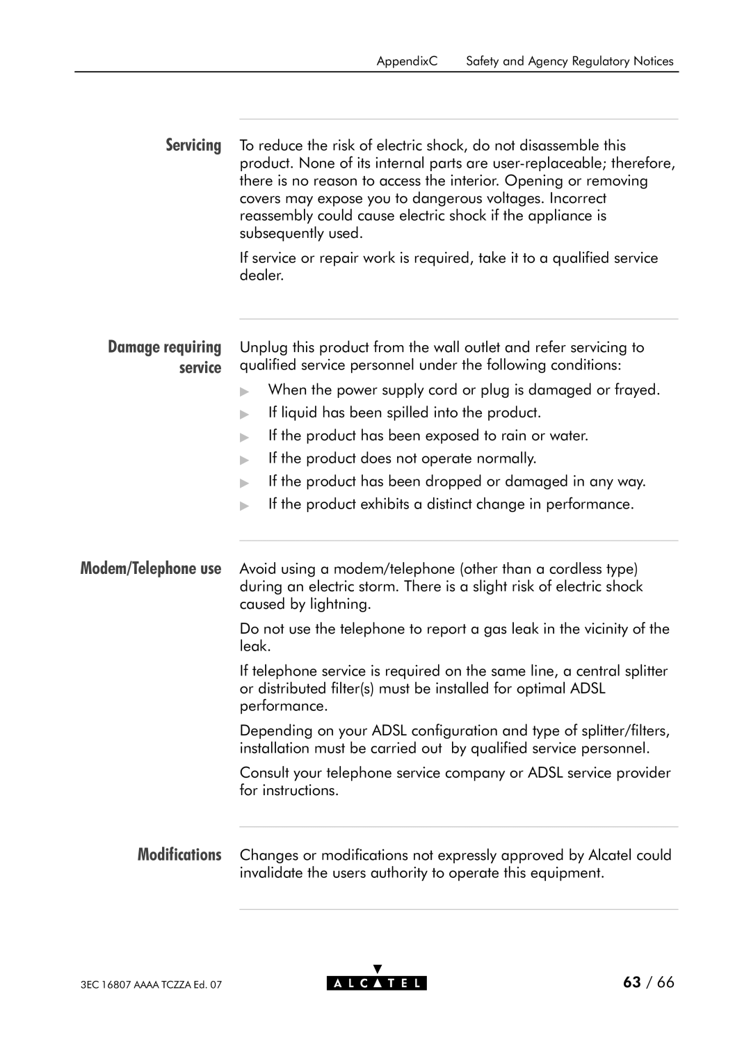 Alcatel Carrier Internetworking Solutions 3EC 16807 AAAA TCZZA ED. 07 manual Odifications 