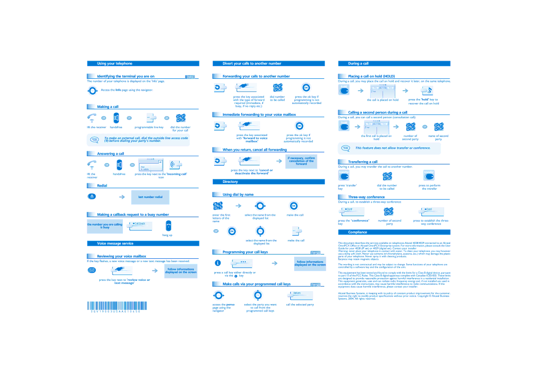 Alcatel Carrier Internetworking Solutions 4029 manual Using your telephone, Voice message service, Directory, During a call 