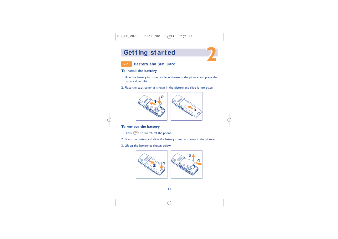 Alcatel Carrier Internetworking Solutions 4039, 4068, 4038 Getting started, Battery and SIM Card To install the battery 