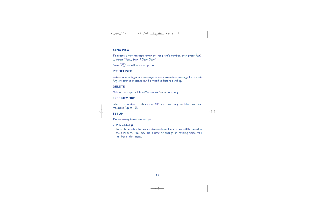 Alcatel Carrier Internetworking Solutions 4039, 4068, 4038 manual Send MSG, Predefined, Free Memory, Setup, Voice Mail # 
