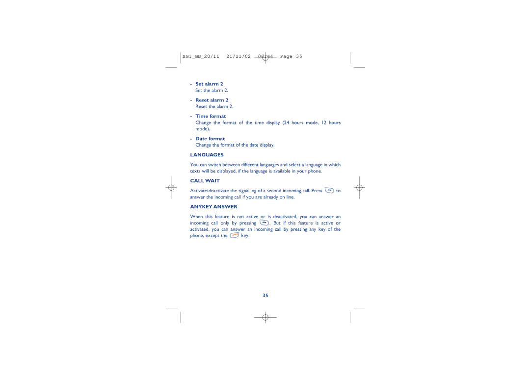 Alcatel Carrier Internetworking Solutions 4039, 4068, 4038 Time format, Date format, Languages, Call Wait, Anykey Answer 