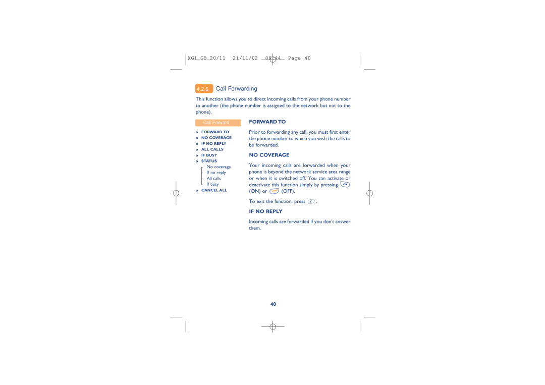 Alcatel Carrier Internetworking Solutions 4068, 4039, 4038 manual Call Forwarding, Forward to, No Coverage, If no Reply 