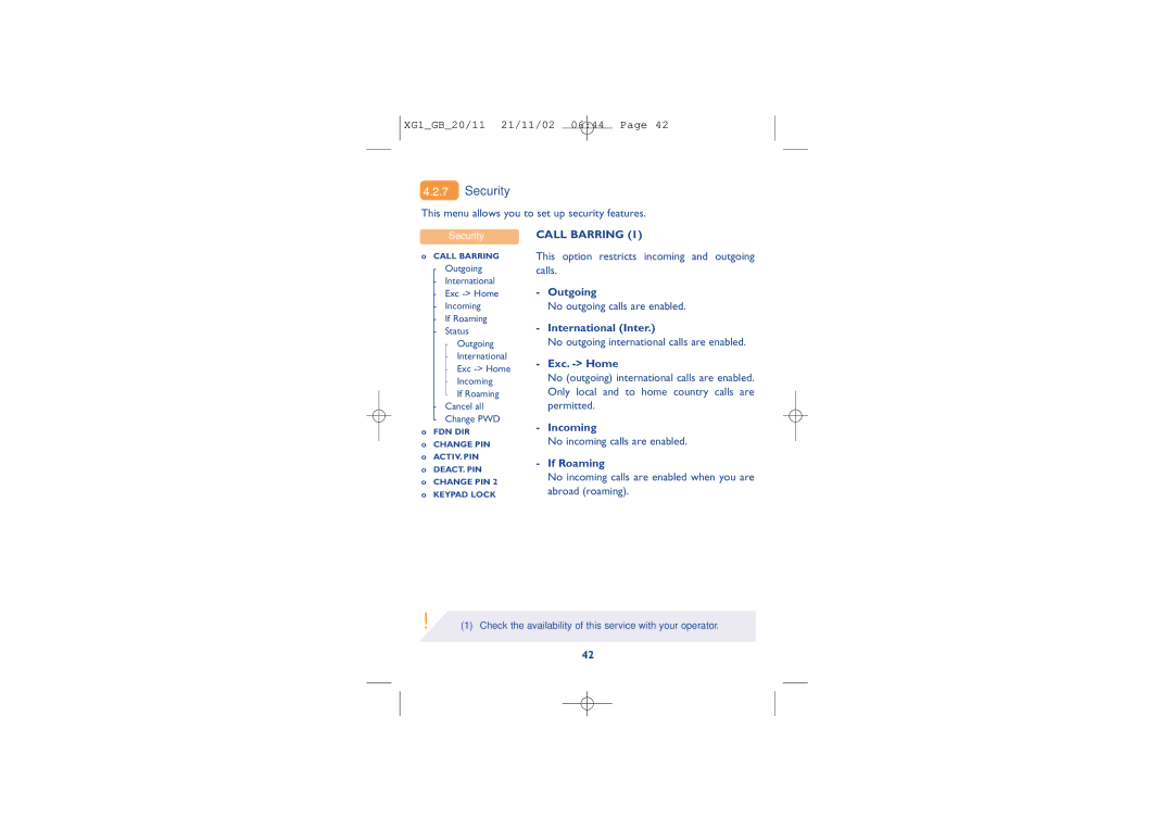 Alcatel Carrier Internetworking Solutions 4038, 4068, 4039 manual Security, Call Barring 