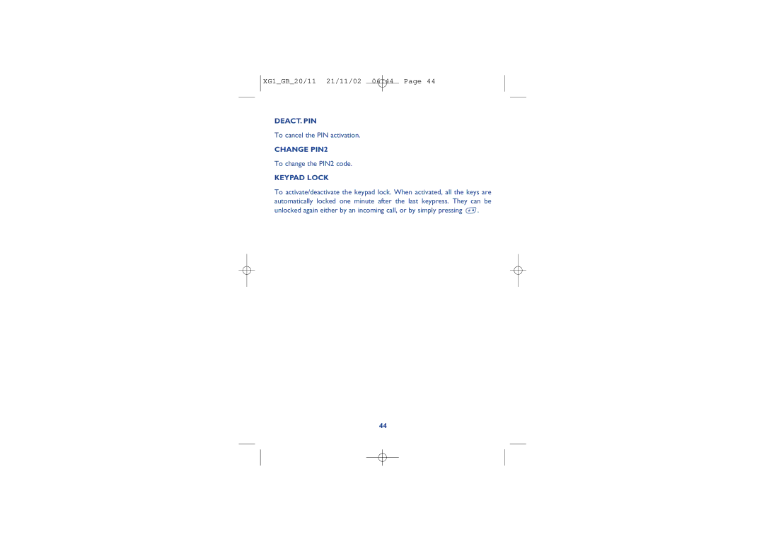 Alcatel Carrier Internetworking Solutions 4039, 4068, 4038 manual Deact. Pin, Change PIN2, Keypad Lock 