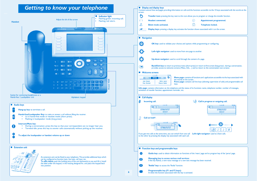 Alcatel Carrier Internetworking Solutions 4039, 4068 manual Getting to know your telephone 