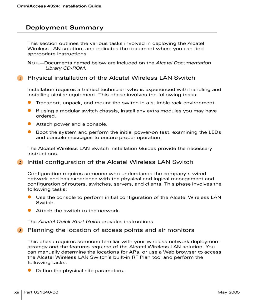 Alcatel Carrier Internetworking Solutions 4324 Deployment Summary, Planning the location of access points and air monitors 