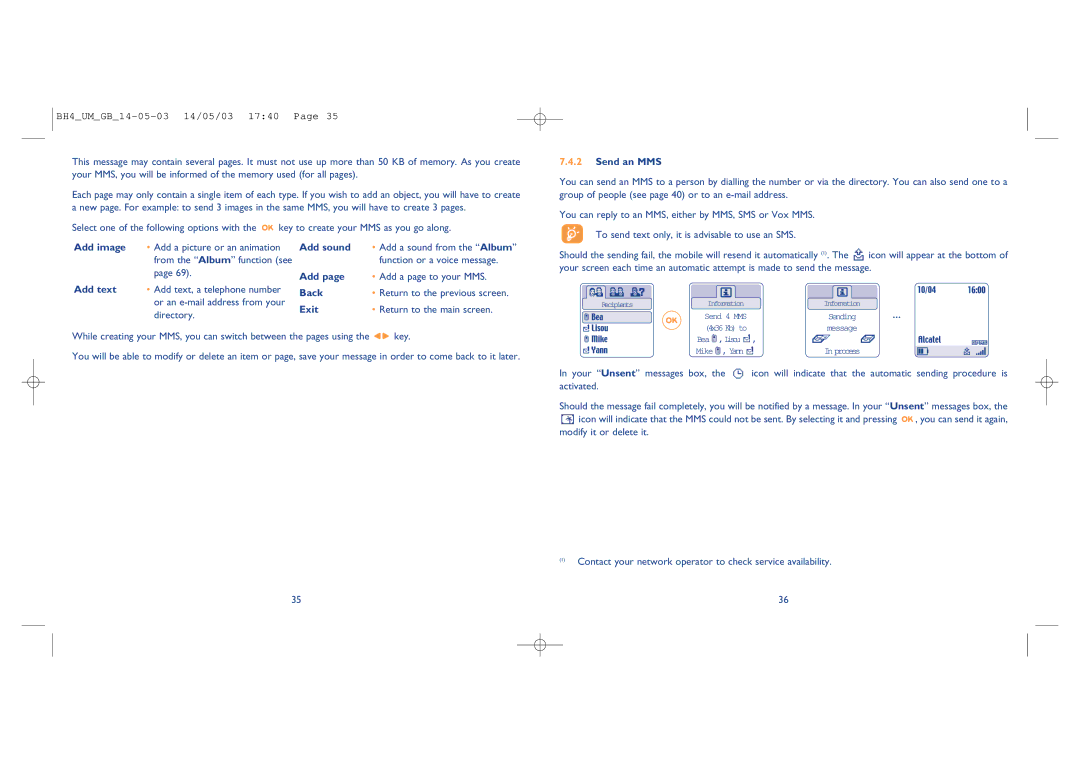 Alcatel Carrier Internetworking Solutions 535-735 manual Send an MMS, Add sound, Function or a voice message 