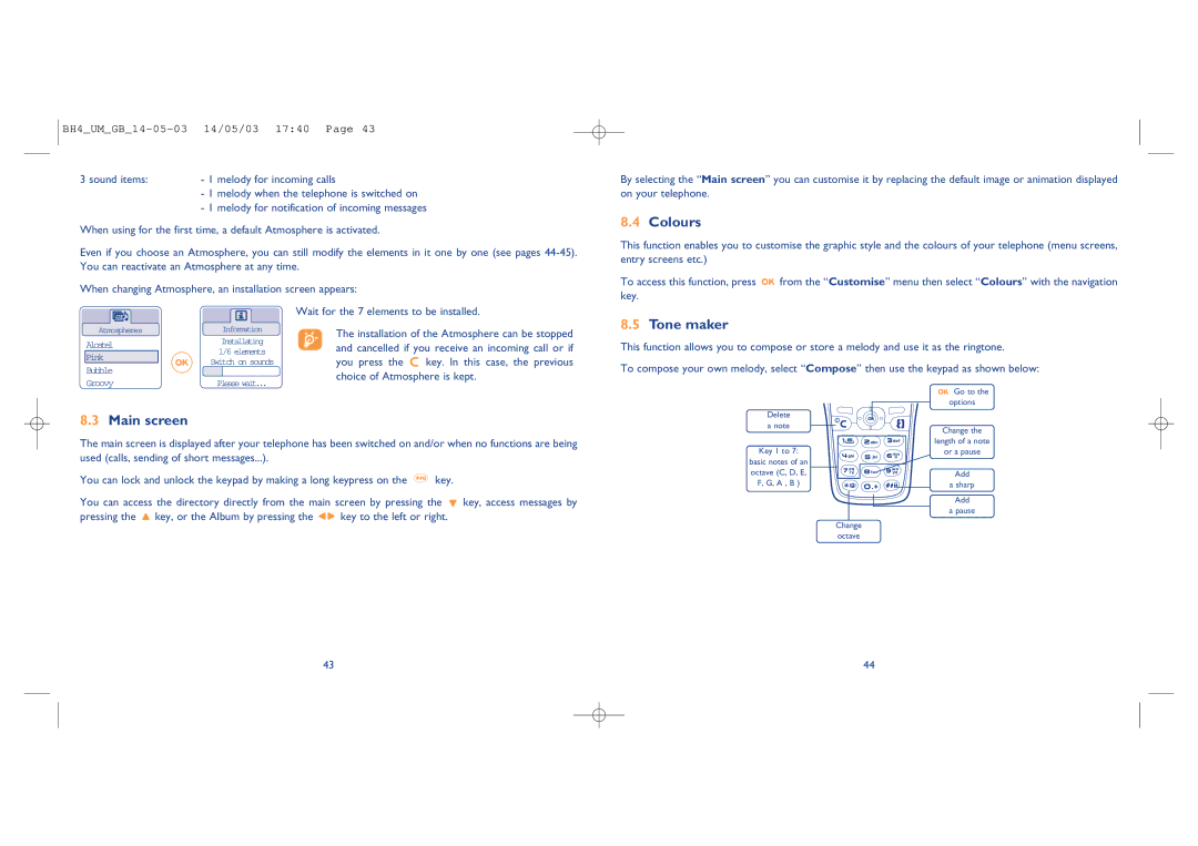 Alcatel Carrier Internetworking Solutions 535-735 manual Colours, Tone maker, Main screen 