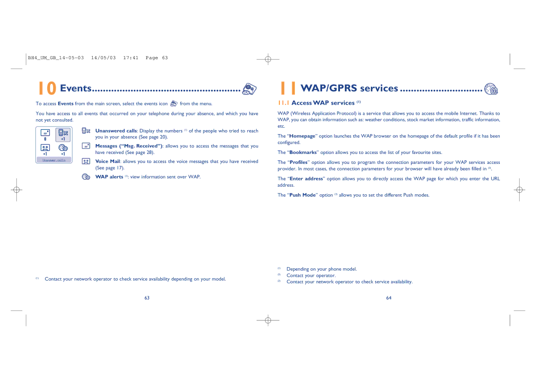 Alcatel Carrier Internetworking Solutions 535-735 manual Events, 11WAP/GPRS services, Access WAP services 