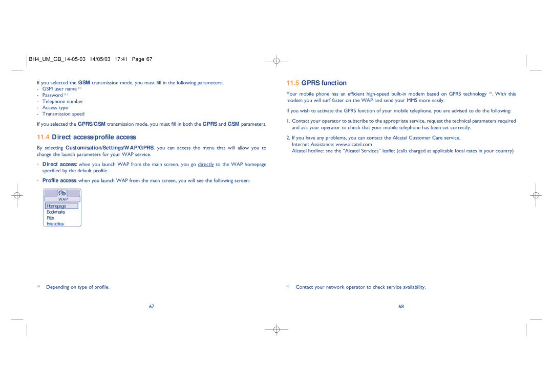 Alcatel Carrier Internetworking Solutions 535-735 manual Direct access/profile access, Gprs function 