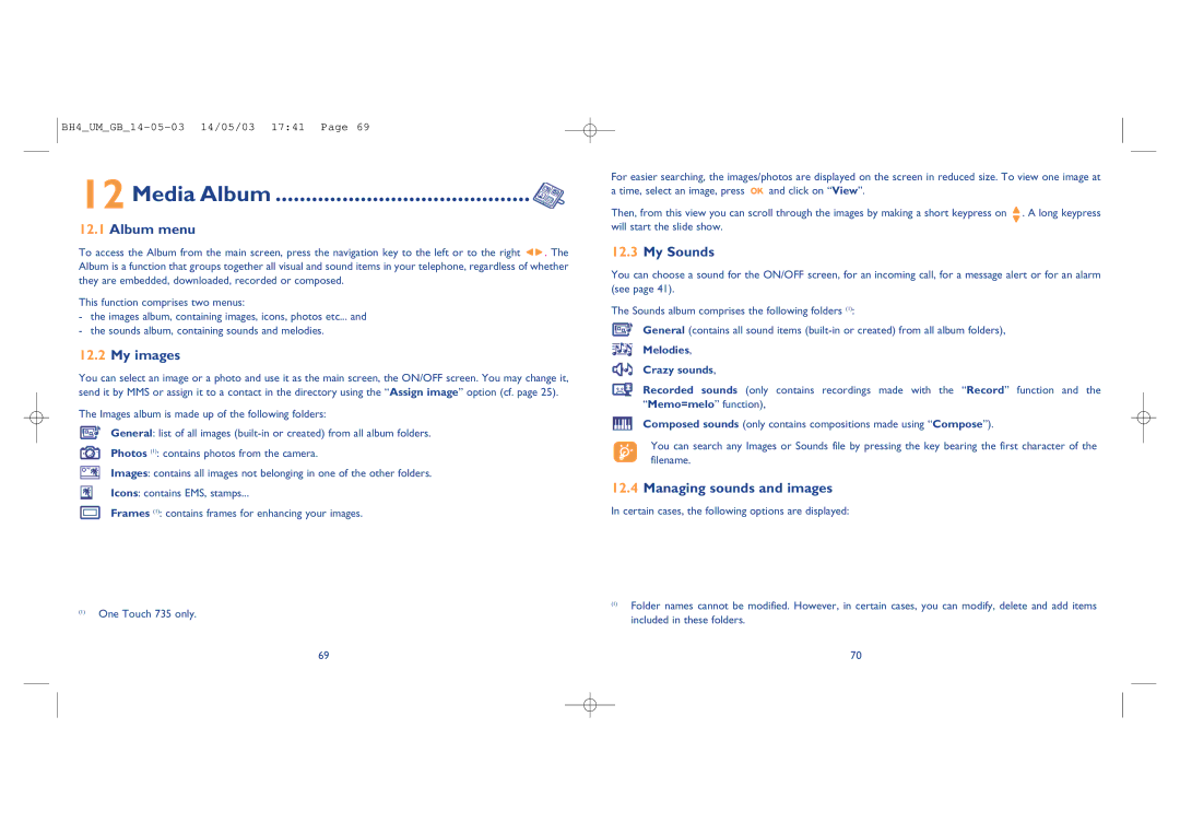 Alcatel Carrier Internetworking Solutions 535-735 manual Media Album, Album menu, My images, My Sounds 