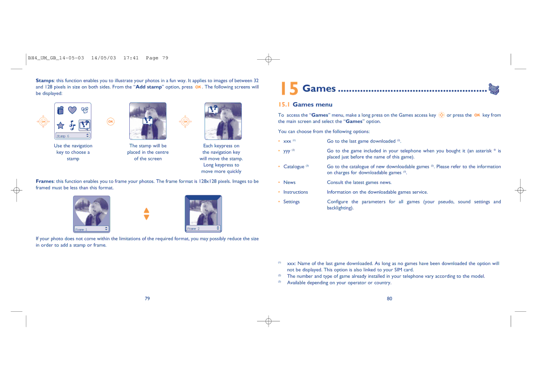 Alcatel Carrier Internetworking Solutions 535-735 manual Games menu 