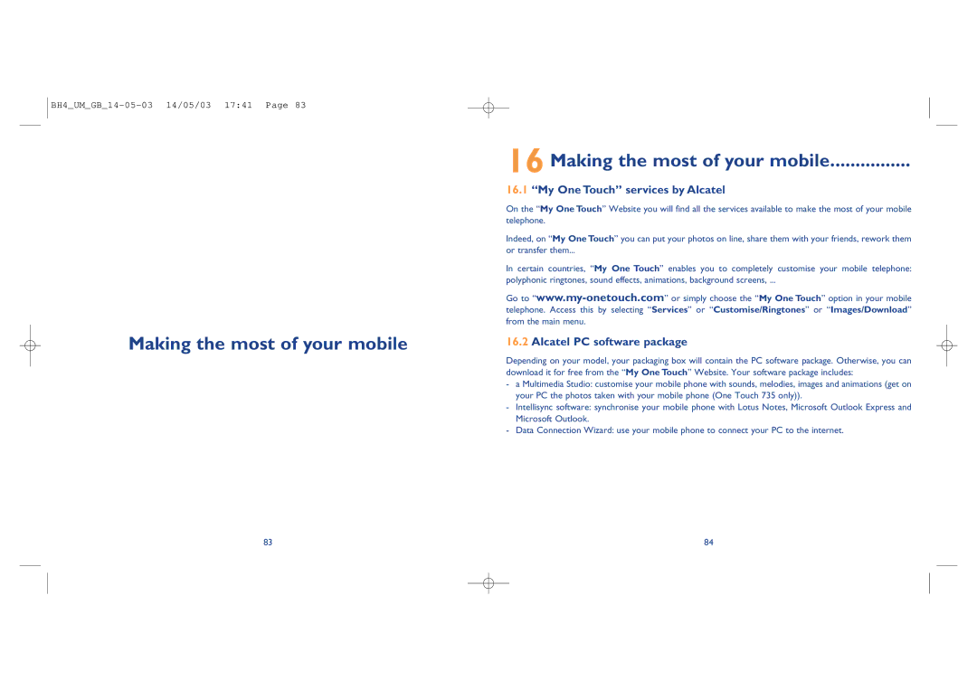 Alcatel Carrier Internetworking Solutions 535-735 manual Making the most of your mobile, My One Touch services by Alcatel 