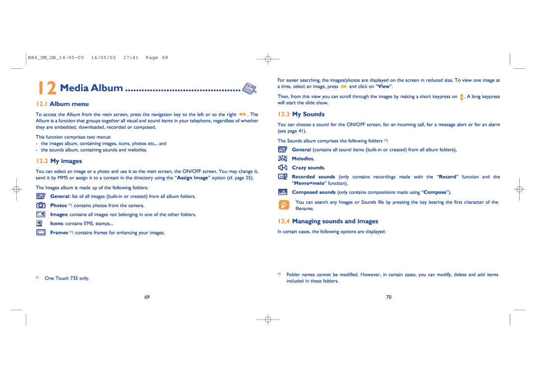 Alcatel Carrier Internetworking Solutions 535-735 manual Media Album, Album menu, My images, My Sounds 