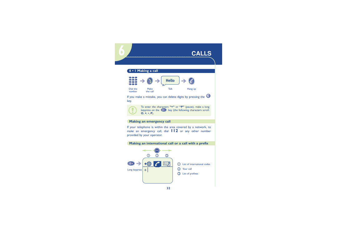 Alcatel Carrier Internetworking Solutions 701, 700, One Touch 500, 501 manual 6CALLS, Making an emergency call 