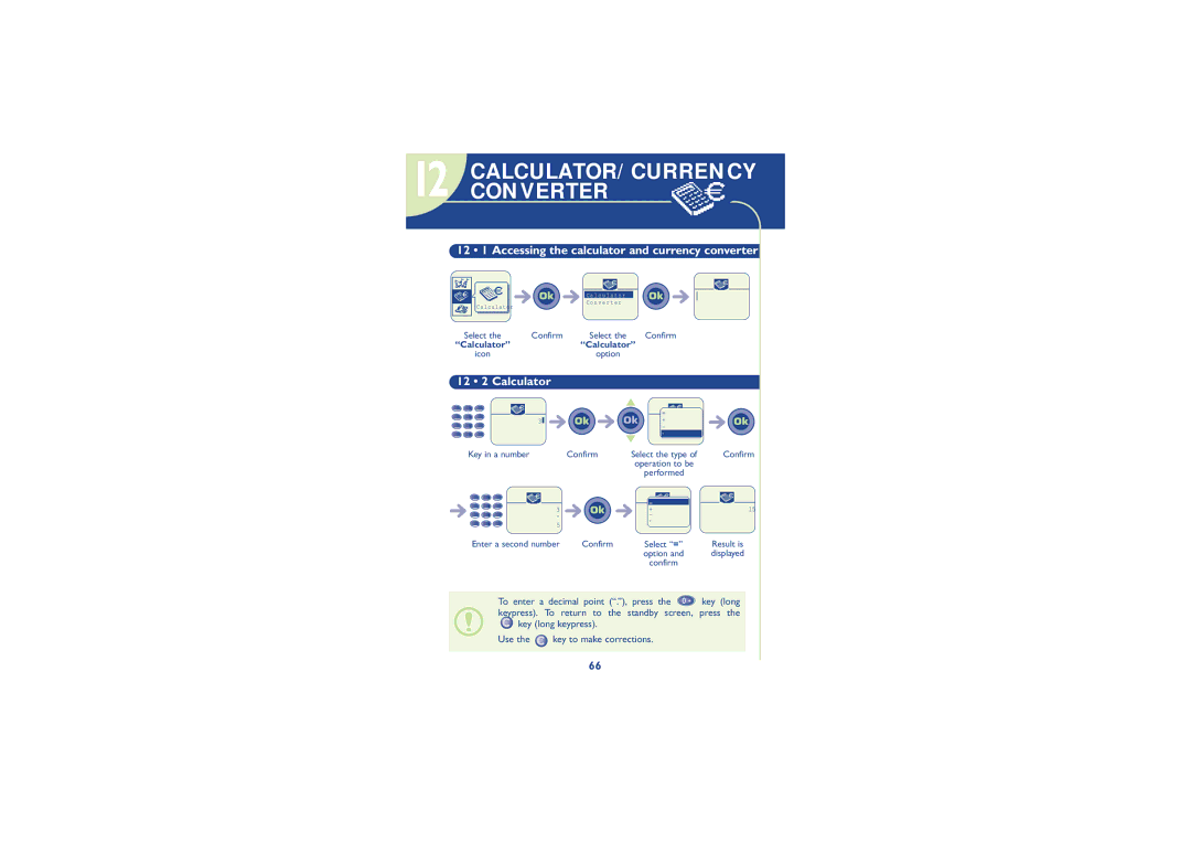 Alcatel Carrier Internetworking Solutions 501, 700 12 1 Accessing the calculator and currency converter, 12 2 Calculator 