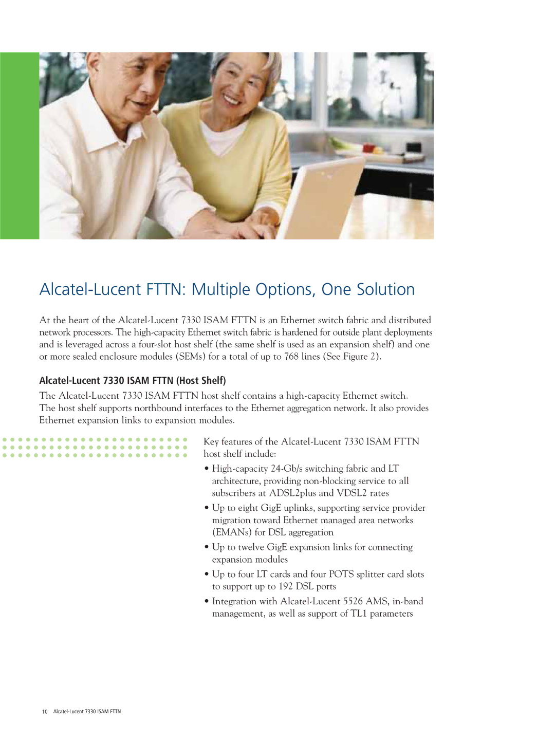 Alcatel Carrier Internetworking Solutions 7330 manual Alcatel-Lucent Fttn Multiple Options, One Solution 