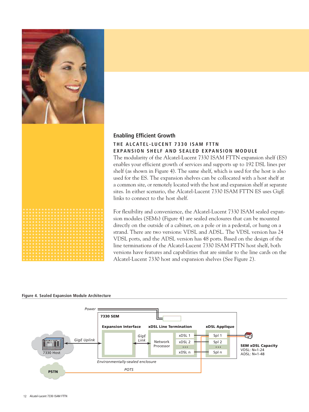 Alcatel Carrier Internetworking Solutions 7330 manual Enabling Efficient Growth, SEM xDSL Capacity 