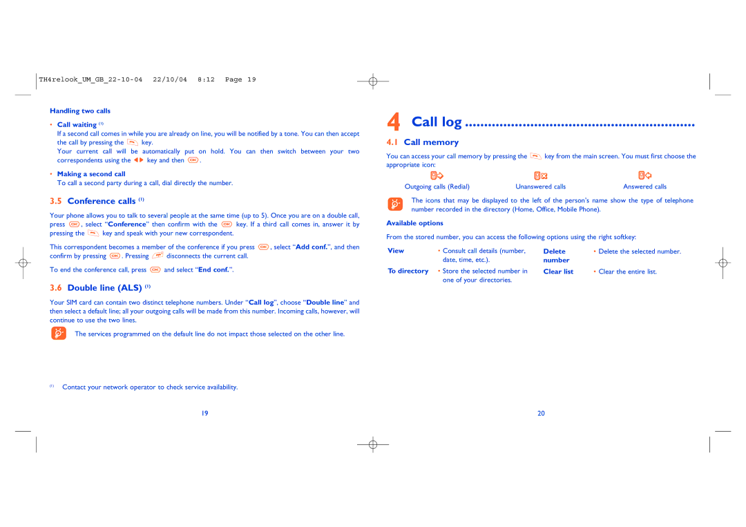 Alcatel Carrier Internetworking Solutions 757 manual Call log, Conference calls, Call memory, Double line ALS 