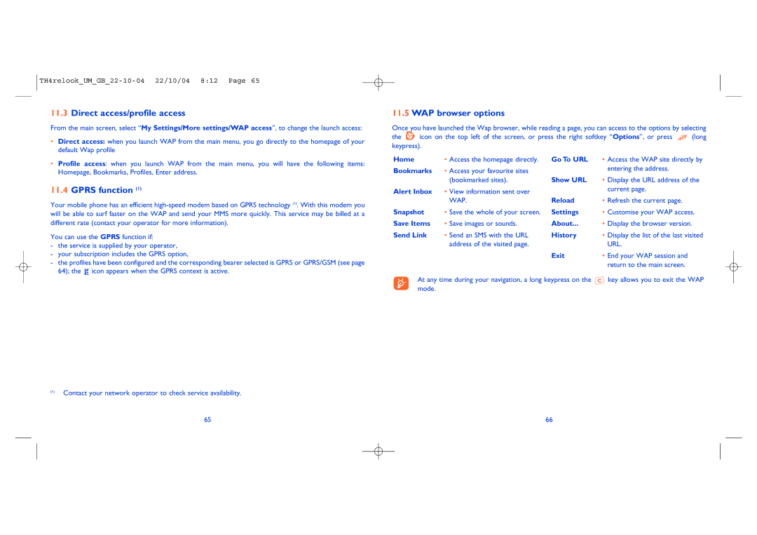Alcatel Carrier Internetworking Solutions 757 manual Direct access/profile access, Gprs function, WAP browser options 