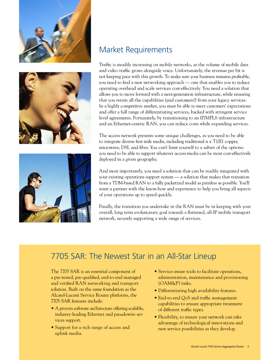 Alcatel Carrier Internetworking Solutions 7705 manual Market Requirements, SAR The Newest Star in an All-Star Lineup 