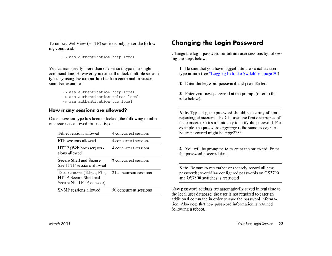 Alcatel Carrier Internetworking Solutions 7700, 7800 manual Changing the Login Password, How many sessions are allowed? 