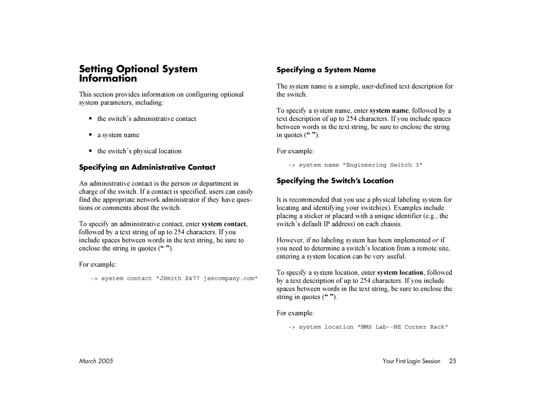 Alcatel Carrier Internetworking Solutions 7700 Setting Optional System Information, Specifying an Administrative Contact 