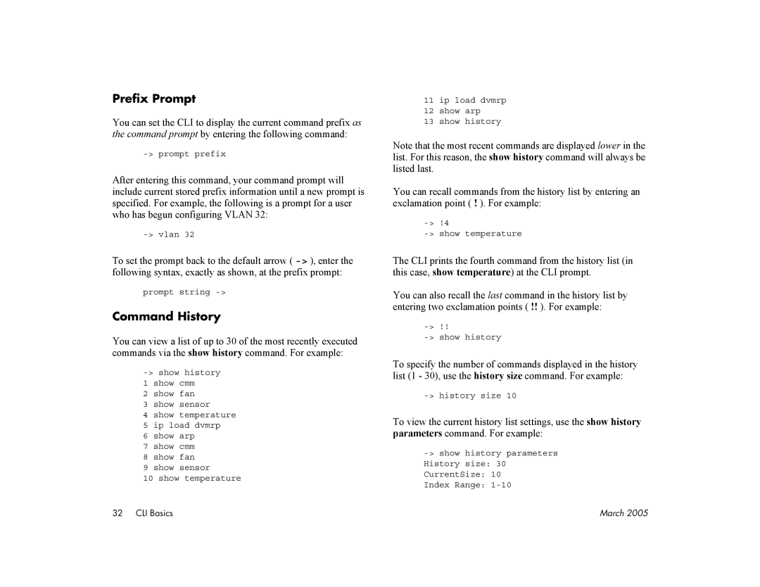 Alcatel Carrier Internetworking Solutions 7800, 7700 manual Prefix Prompt, Command History 