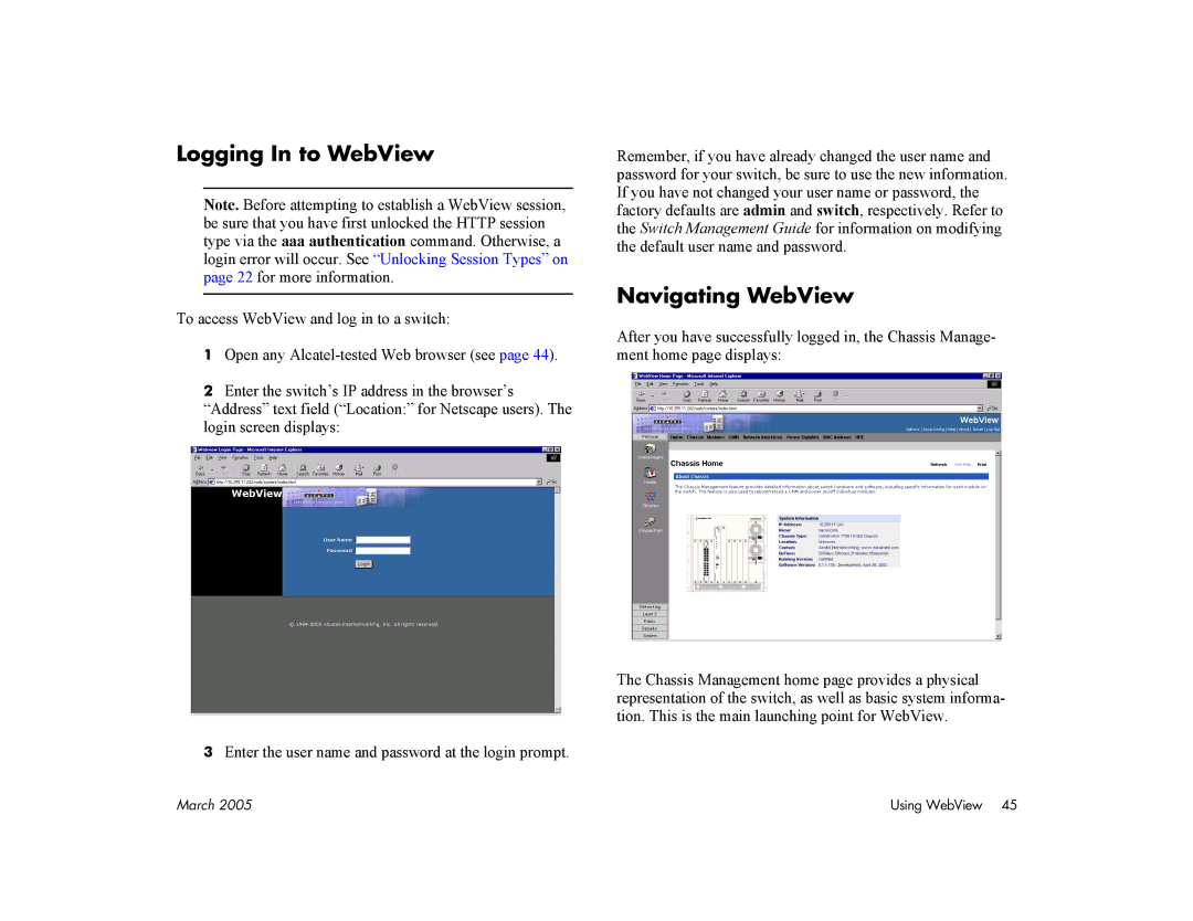 Alcatel Carrier Internetworking Solutions 7700, 7800 manual Logging In to WebView, Navigating WebView 